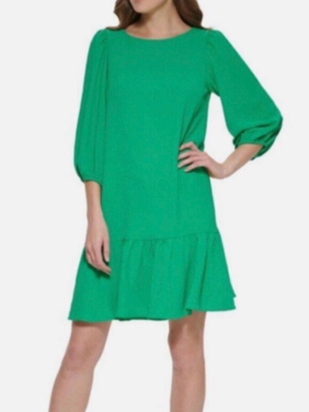 DKNY Emerald Green Ruffle-Hem Mini Dress